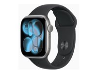 Apple Watch Series 11 (GPS + Cellular) - 42 mm - rymdgrå aluminium - smart klocka med sportband - fluoroelastomer - svart - bandstorlek: S/M - 64 GB - Bluetooth, LTE, Wi-Fi 4, UWB - 5G - 29.7 g MF8A4QN/A