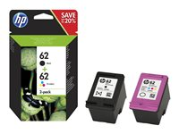 HP 62 - 2-pack - svartfärgad, färg (cyan, magenta, gul) - original - svart, färg (cyan, magenta, gul) - bläckpatron - för ENVY 55XX, 56XX, 76XX; Officejet 200, 250, 57XX, 8040 N9J71AE