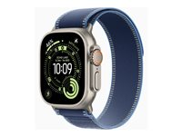 Apple Watch Ultra 3 - 49 mm - naturlig titan - Ja smart klocka med Trail Loop - nylonväv - blå/klarr blå - bandstorlek: S/M - 64 GB - LTE, Wi-Fi 4, UWB, Bluetooth, NFC - 5G - 61.6 g MEWR4KS/A