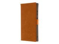 Insmat Premium - Vikbart fodral för mobiltelefon - genuint läder, kartong+papper, termoplastisk polyuretan (TPU), polyuretan - brun - för Samsung Galaxy S24 Ultra 650-3229