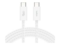 Belkin BoostCharge - USB-kabel - USB-C (hane) till USB-C (hane) - DC 48 V - 5 A - 1.5 m - USB-strömförsörjning (240W), flätad kabel - vit (paket om 2) BBD009HQ05WH2PK