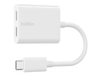Belkin Connect Audio + Charge - USB-C till USB-C-hörlurar/laddningsadapter - 24 pin USB-C hane till 24 pin USB-C hona - 14 m - vit - USB Power Delivery (60W) F7U081BTWH