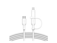 Belkin BoostCharge Pro 2-in-1 - USB-kabel - USB-C (hane) till Lightning, USB-C (hane) - USB 2.0 - 1.5 m - up to 480 Mbps, Snabbladdning upp till 60 W - vit CAC003HQ1.5MWH