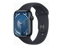 Apple Watch Series 9 (GPS) - 45 mm - midnattsaluminium - smart klocka med sportband - fluoroelastomer - midnatt - bandstorlek: M/L - 64 GB - Wi-Fi, Bluetooth, UWB - 38.7 g MR9A3KS/A