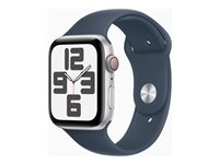 Apple Watch SE (GPS + Cellular) - 2a generation - 44 mm - silver - smart klocka med sportband - fluoroelastomer - stormbl¨ - bandstorlek: M/L - 32 GB - Wi-Fi, Bluetooth, LTE - 4G - 33 g MRHJ3KS/A