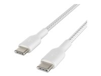 Belkin BoostCharge - USB-kabel - 24 pin USB-C (hane) till 24 pin USB-C (hane) - USB 2.0 - 3 A - 1 m - USB Power Delivery (60W) - vit (paket om 2) CAB004BT1MWH2PK