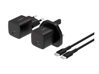 Belkin BoostCharge - Power bank + växelströmsadapter - 10000 mAh - 3 utdatakontakter (USB-C, 2 x USB) - på kabel: USB-C - med fickfodral med dragkedja BU041HQBK