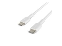 Belkin BoostCharge - USB-kabel - 24 pin USB-C (hane) till 24 pin USB-C (hane) - USB 2.0 - 3 A - 1 m - vit (paket om 2) CAB003BT1MWH2PK