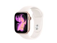 Apple Watch Series 11 (GPS + Cellular) - 42 mm - guldrosa aluminium - smart klocka med sportband - fluoroelastomer - lätt rouge - bandstorlek: M/L - 64 GB - LTE, Wi-Fi 4, UWB, Bluetooth - 5G - 29.7 g MF8F4QN/A