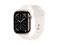 Apple Watch Series 11 (GPS + Cellular) - 42 mm - guld titan - smart klocka med sportband - fluoroelastomer - lätt rouge - bandstorlek: M/L - 64 GB - LTE, Wi-Fi 4, UWB, Bluetooth - 5G - 34.6 g MF8X4QN/A