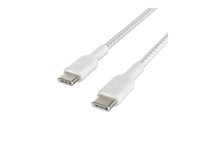 Belkin BoostCharge - USB-kabel - USB-C (hane) till USB-C (hane) - USB 2.0 - 20 V - 3 A - 15 cm - USB Power Delivery (60W), braided - vit CAB004BT0MWH