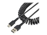 StarTech.com 1 m USB-A till C-laddningskabel, kraftig spiralkabel för snabb laddning och synkronisering, USB 2.0 A till USB Type-C-kabel av hög kvalitet, robust aramidfiber, slitstark hane till hane USB-kabel - USB-kabel - USB (hane) till 24 pin USB-C (hane) - USB 2.0 - 3 A - 1 m - lindad - svart R2ACC-1M-USB-CABLE