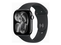 Apple Watch Series 11 (GPS) - 46 mm - jet black aluminium - smart klocka med sportband - fluoroelastomer - svart - bandstorlek: S/M - 64 GB - Bluetooth, Wi-Fi 4, UWB - 37.8 g MEUW4QN/A
