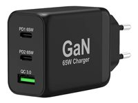 PORT Connect - Strömadapter - GaN-teknik - 65 Watt - 3.25 A - PD, PD 3.0, QC 3.0 - 2 utdatakontakter (USB typ A, USB-C) - Europa 900106-EU