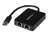 StarTech.com USB 3.0 till Dubbel Port Gigabit Ethernet-nätverksadapter med USB-port - Nätverksadapter - USB 3.0 - 1GbE - 1000Base-T - 2 portar - svart USB32000SPT