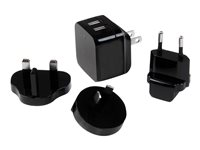 StarTech.com USB-väggladdare med två portar - kraftfull (17 W/3,4 A) - reseladdare (internationell) - Strömadapter - 17 Watt - 3.4 A - 2 utdatakontakter (USB) - svart - för P/N: USBLT1MWS, USBLT2MBR, USBLT2MW, USBLT30CMW, USBLTM1MBK, USBLTM1MWH, VID2VGATV3 USB2PACBK