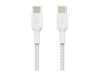 Belkin BoostCharge - USB-kabel - 24 pin USB-C (hane) till 24 pin USB-C (hane) - USB 2.0 - 3 A - 1 m - USB Power Delivery (60W) - vit (paket om 2) CAB004BT1MWH2PK