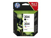 HP 304 - 2-pack - svartfärgad, färg (cyan, magenta, gul) - original - bläckpatron - för AMP 130; Deskjet 26XX, 37XX; ENVY 50XX 3JB05AE