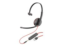 Poly Blackwire 3215 - Blackwire 3200 Series - headset - på örat - kabelansluten - USB-A, 3,5 mm kontakt - svart - Skype-certifierat, Cisco Jabber-certifierad, Avaya-certifierad 80S06A6