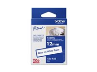 Brother TZe-FA3 - Tyg - lim - blått på vitt - Rulle (1,2 cm x 3 m) 1 kassett(er) påstrykningstejp - för Brother PT-P950; P-Touch Cube PT-P910; P-Touch Cube Plus PT-P710; P-Touch Cube Pro PT-P910 TZEFA3