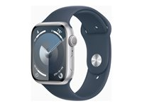 Apple Watch Series 9 (GPS) - 45 mm - silveraluminium - smart klocka med sportband - fluoroelastomer - stormbl¨ - bandstorlek: S/M - 64 GB - Wi-Fi, Bluetooth, UWB - 38.7 g MR9D3KS/A