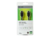 Belkin Standard - HDMI-kabel - HDMI hane till HDMI hane - 1.5 m - dubbelt skärmad - svart - stöd för 4K F3Y017BT1.5MBLK