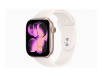 Apple Watch Series 11 (GPS) - 46 mm - guldrosa aluminium - smart klocka med sportband - fluoroelastomer - lätt rouge - bandstorlek: S/M - 64 GB - Bluetooth, Wi-Fi 4, UWB - 37.8 g MEV64QN/A