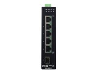 Eaton Tripp Lite series 5-Port Managed Industrial Gigabit Ethernet Switch - 10/100/1000 Mbps, GbE SFP Slot, -40° to 75°C, DIN Mount - Switch - Administrerad - 5 x 10/100/1000 + 1 x gigabit SFP (upplänk) - DIN-skenmonterbar - likström - TAA-kompatibel NGI-M05-C1