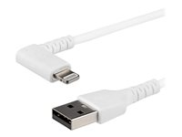 StarTech.com 1m tålig USB-A till Blixtkabel - vitt 90° högervinkad, robust aramidfiber USB typ A till Blixtuppladdning/synkron sladd - Apple MFi-certifierad - iPhone - Lightning-kabel - Lightning hane vinklad till USB hane - 1 m - dubbelt skärmad - vit RUSBLTMM1MWR