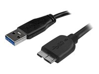 StarTech.com Slim Micro USB 3.0 kabel – 3 m - USB-kabel - Micro-USB typ B (hane) till USB typ A (hane) - USB 3.0 - 3 m - formpressad - svart - för P/N: S2510BU33PW, S251BMU3FP, S251BRU33, SLSODDU33B, SM2NGFFMBU33 USB3AUB3MS