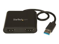 StarTech.com USB 3.0 to Dual HDMI Adapter, 1x 4K 30Hz & 1x 1080p, External Video & Graphics Card, USB Type-A to HDMI Dual Monitor Display Adapter Dongle, Supports Windows Only, Black - USB to Dual HDMI Adapter (USB32HD2) - Adapterkabel - TAA-kompatibel - USB typ A hane till HDMI hona - 25 cm - svart - 4K30 Hz (3840 x 2160) stöd - för P/N: HDDVIMM3, HDMM12, HDMM15, HDMM1MP, HDMM2MP, HDMM3, HDMM3MP, HDMM50A, HDMM6, HDPMM50 USB32HD2